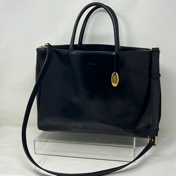 Furla Black Leather Tote Bag with Shoulder Strap - Picture 1 of 15